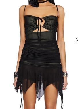 echo asymmetrical mesh wrap dress Dolls Kill Echo Asymmetrical Mesh Wrap Dress by Darker WAVS Semi-Sheer Chiffon and Jersey Dress with Bell Sleeves
